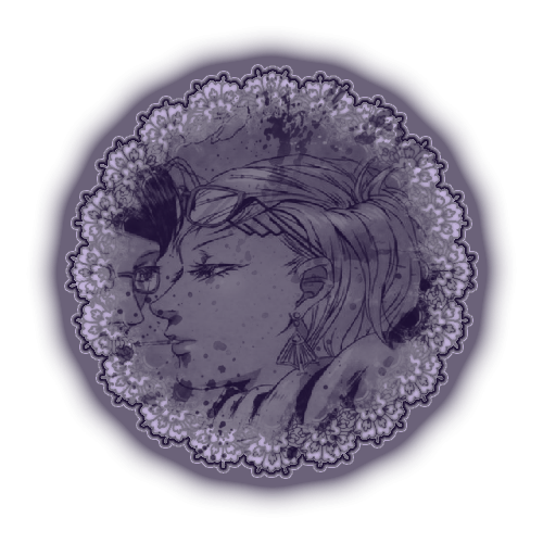 a small circle icon of Jeanne from Bayonetta with shorter hair gazing towards another character in the previous icon.