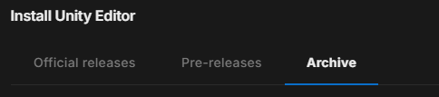 Unity Archive tab