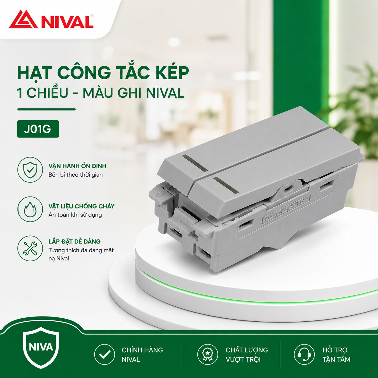 Hạt công tắc kép 1 chiều - màu ghi nival
