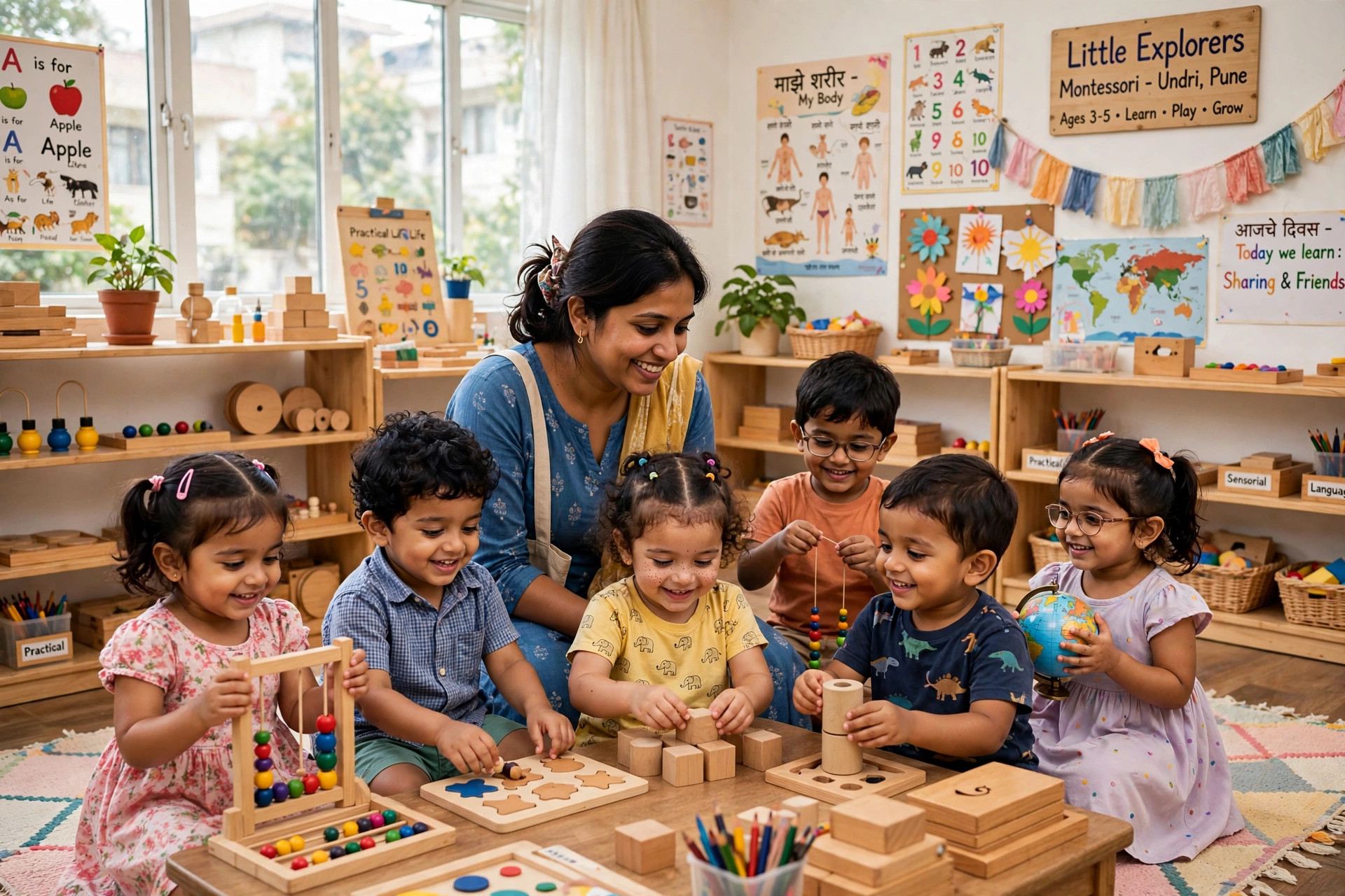 Best Preschool in Undri - Happy kids in Montessori classroom at Shemrock Undri