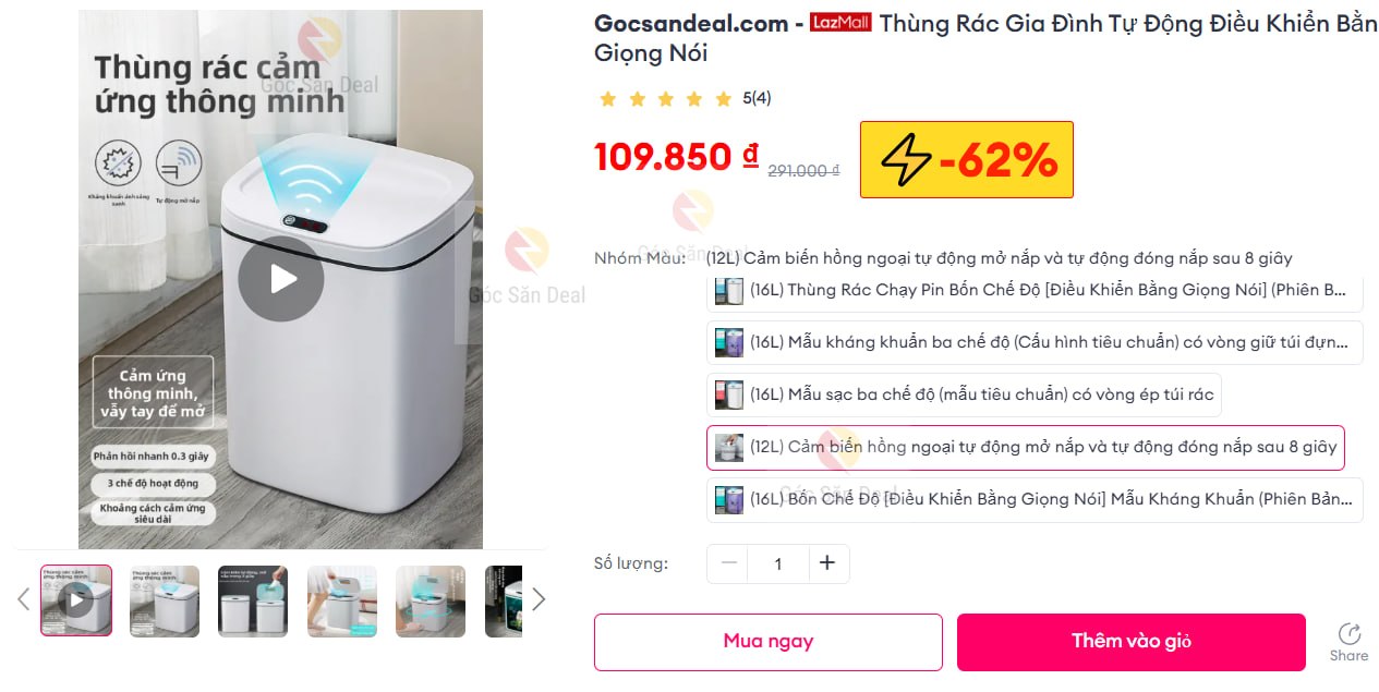 Thùng Rác Gia Đình Tự Động Điều Khiển Bằng Giọng Nói