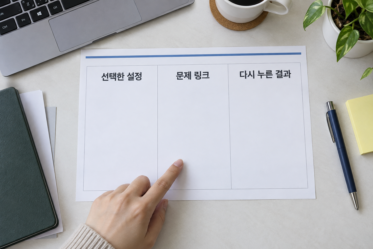 문제 링크 주소와 선택한 PDF 설정, 재확인 결과를 전달하기 위한 설명용 메모