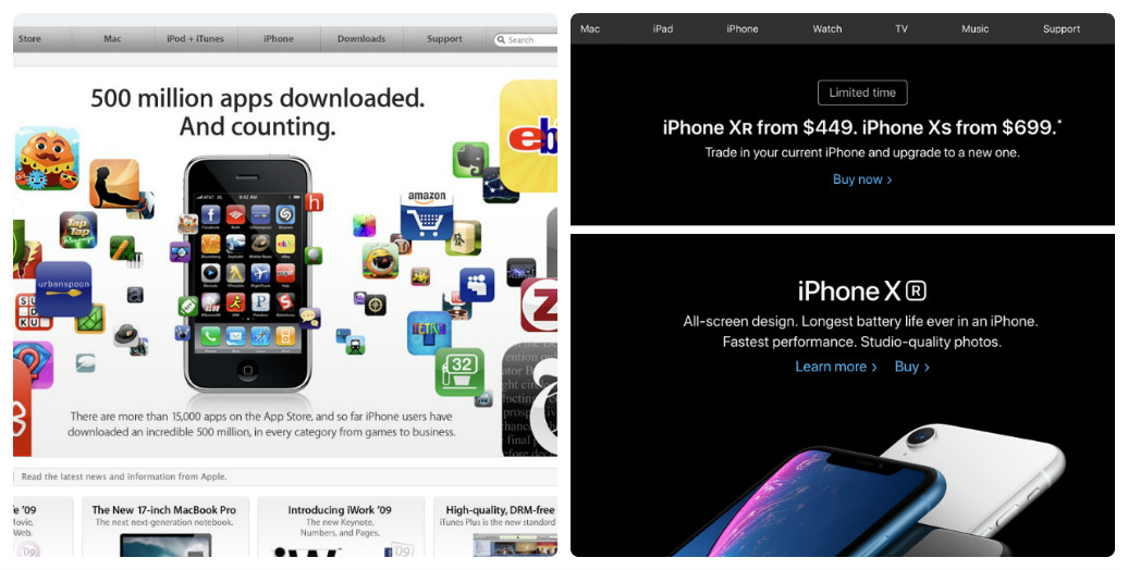 Apple thay đổi thiết kế giao diện web trong 10 năm như thế nào