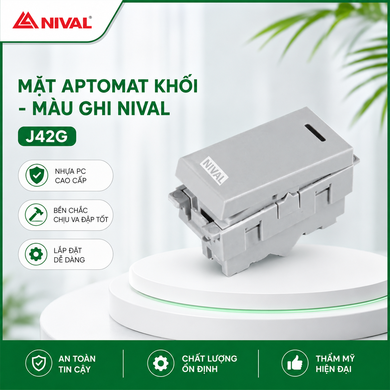 Mặt aptomat khối - màu ghi Nival