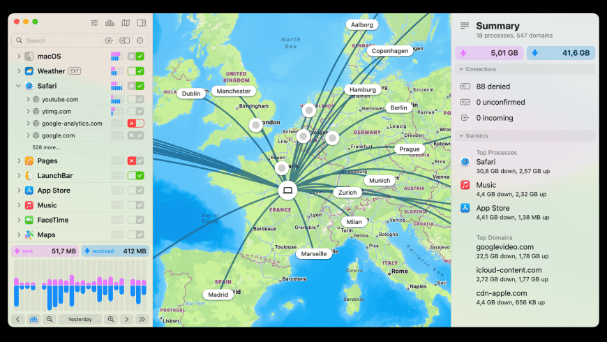 Little Snitch Mac — connection alert and rules overview showing outgoing network traffic