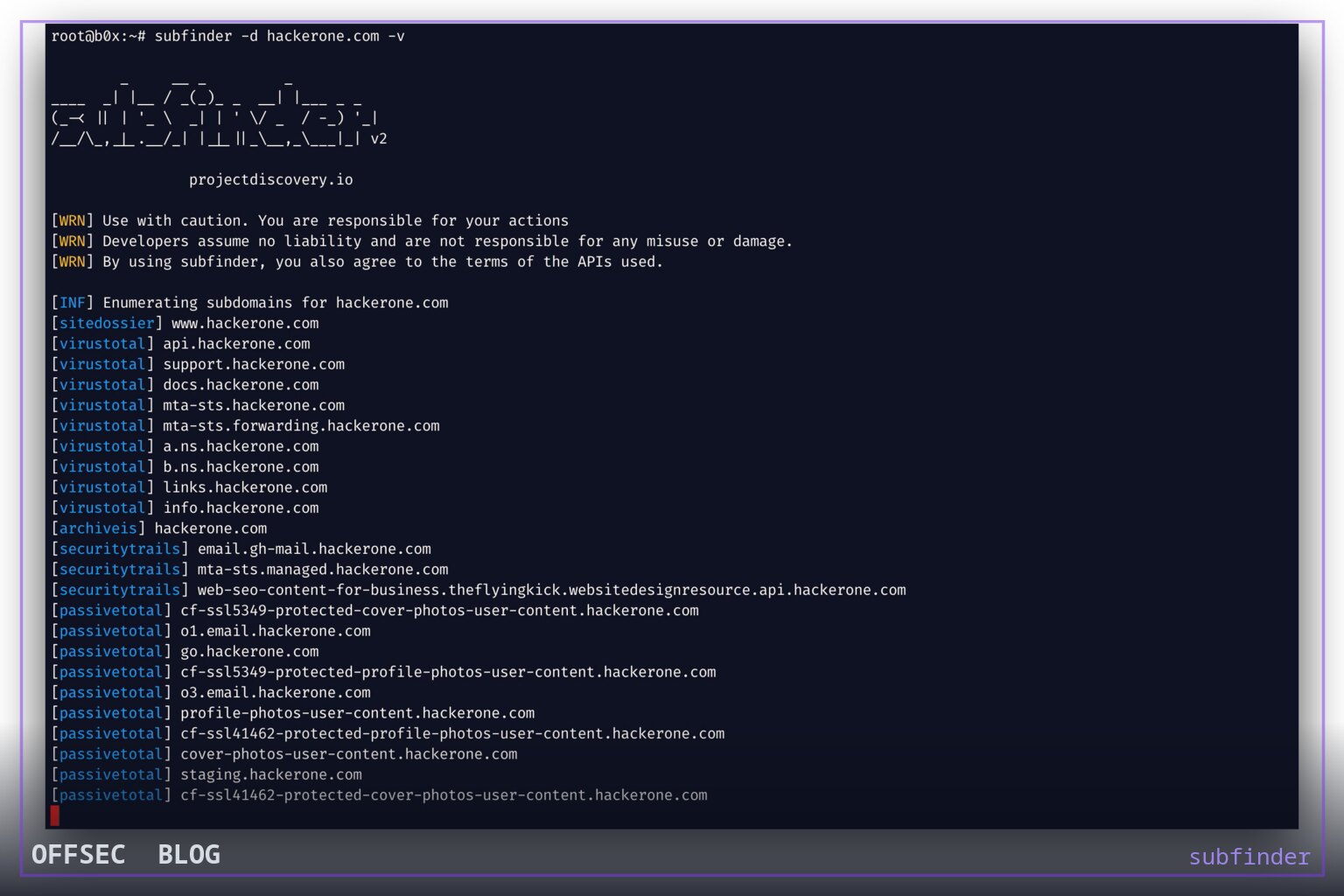 subfinder for passive subdomain enumeration during authorized reconnaissance