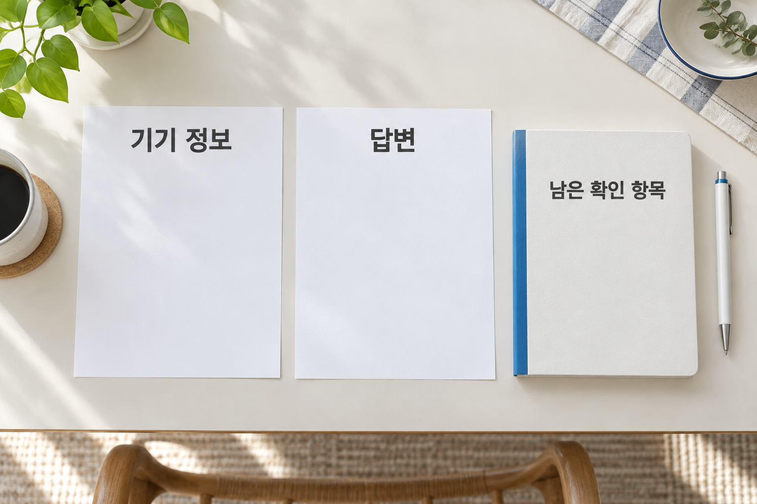 기기 정보와 적용 기준 답변을 구분해 남기는 기록 장면