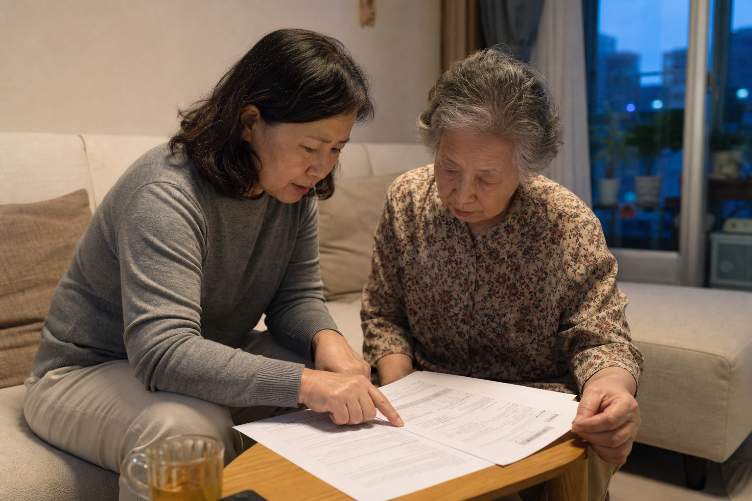 병원비 급여·비급여 구분과 실손보험 약관을 별도로 대조하는 장면