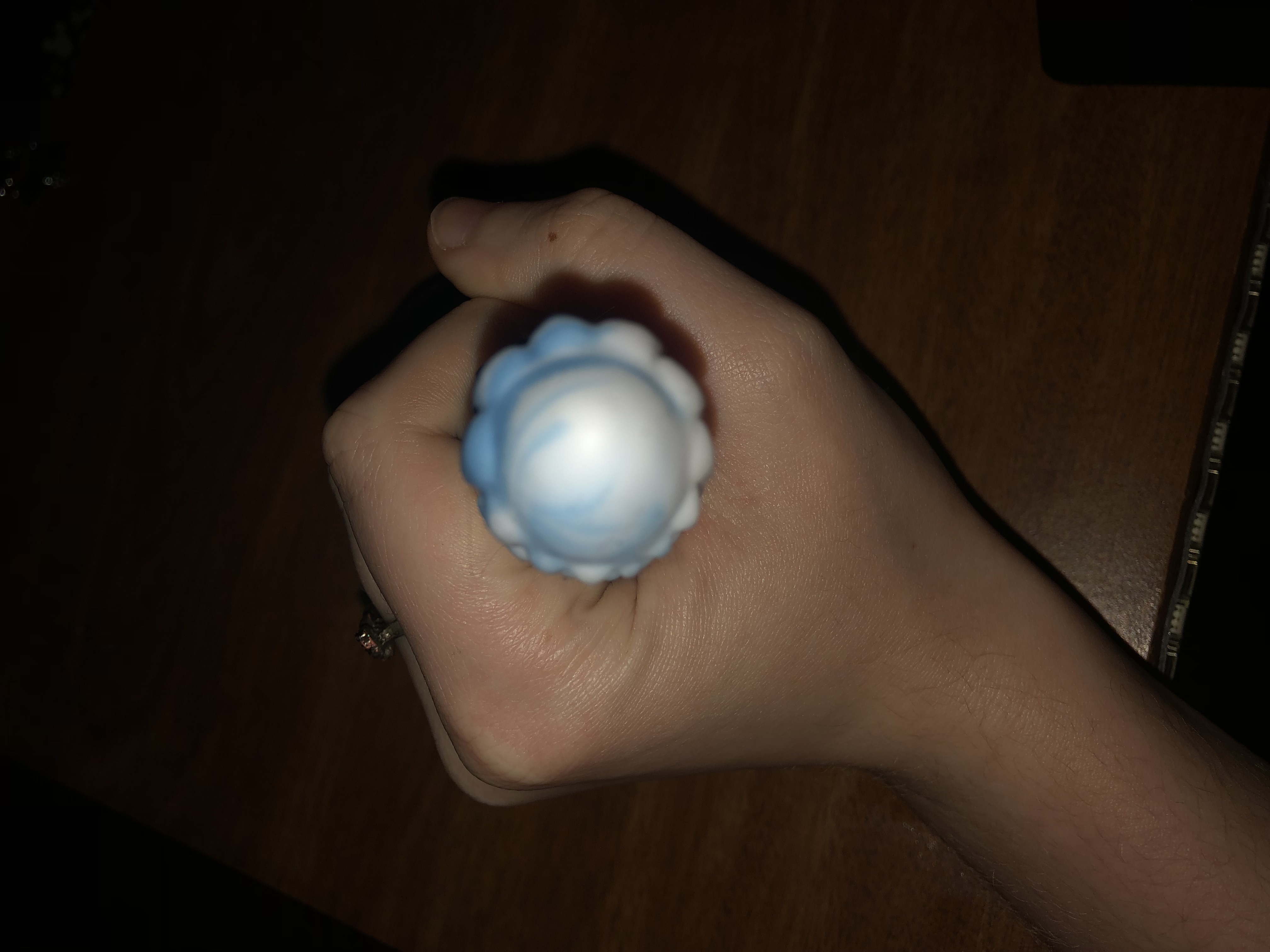 a top-down photo for scale with my hand clasped around it