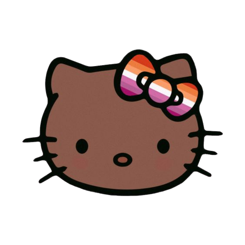 darkskin hello kitty face with lesbian flag in bow png