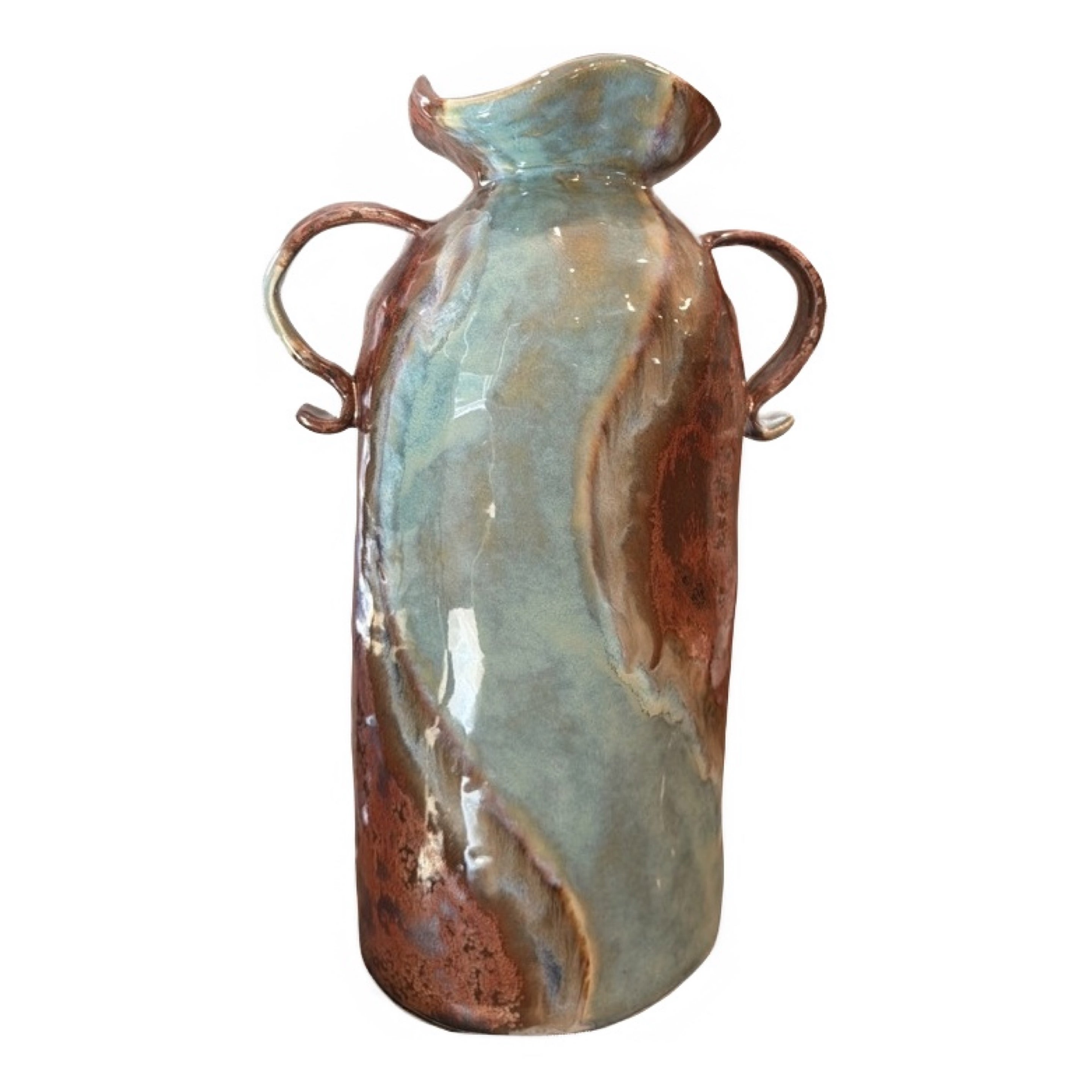 Hand-built vase with hand-painted details.