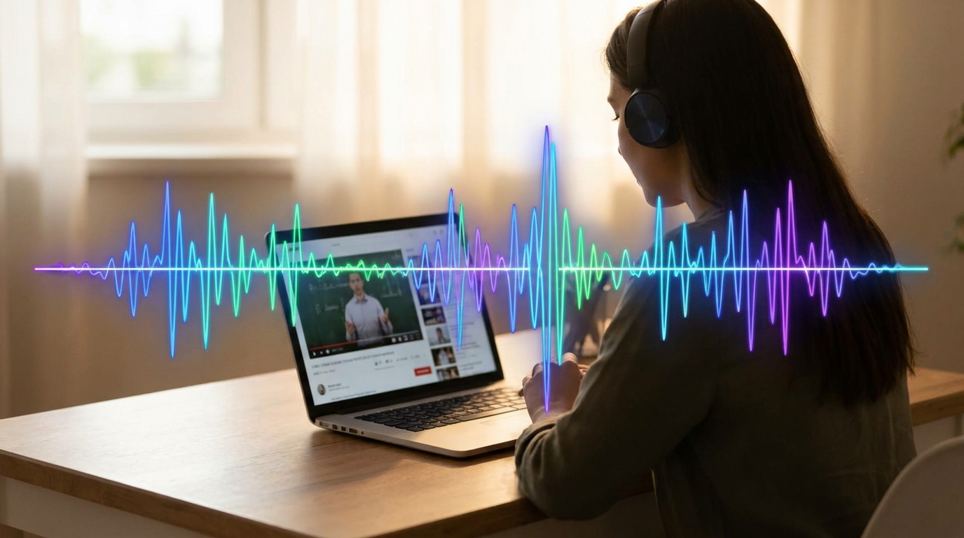 Music waveform visualization for custom music generation in Google Vids, enhancing AI training videos.