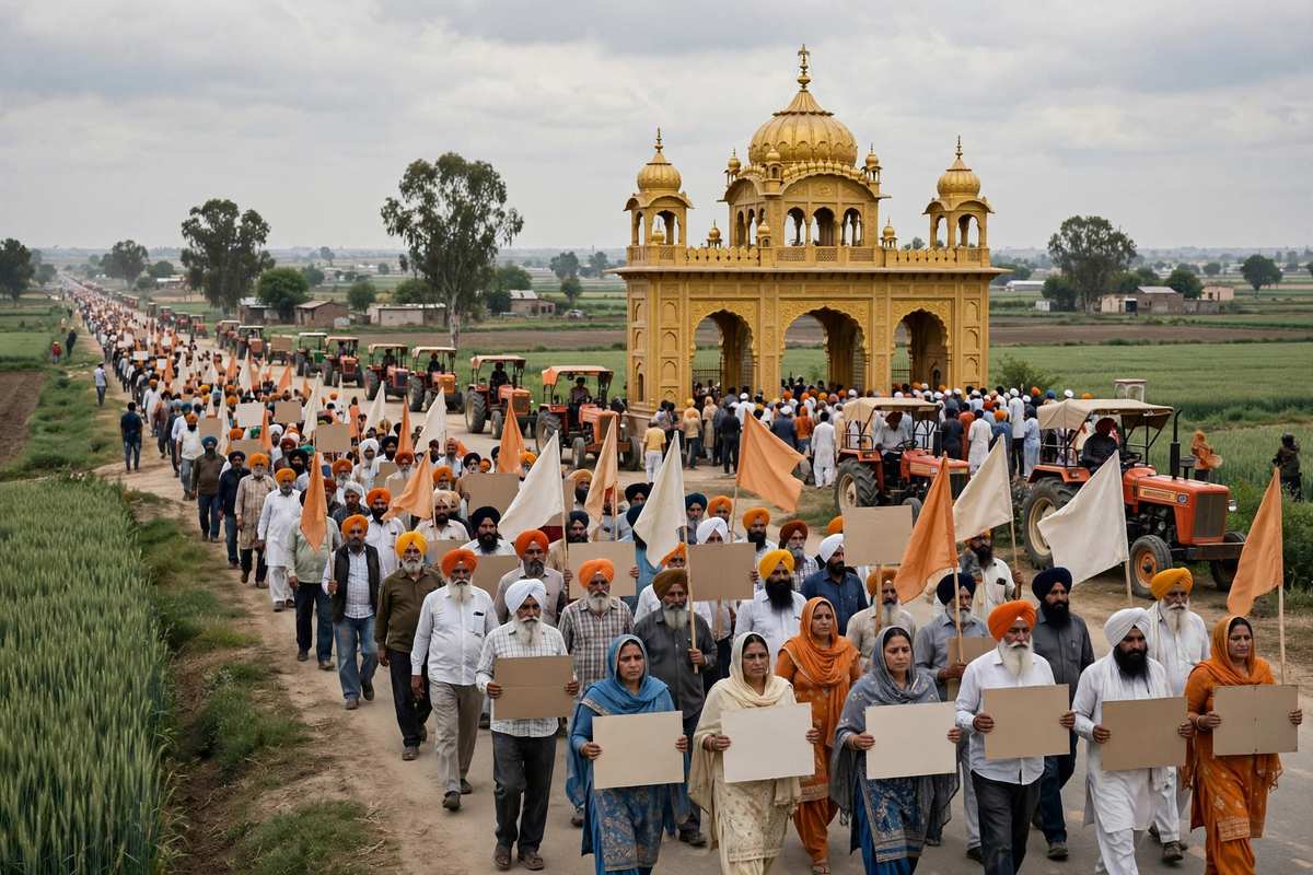 Punjab bandh me Amritsar ke Golden Gate ke paas kisanon ka pradarshan