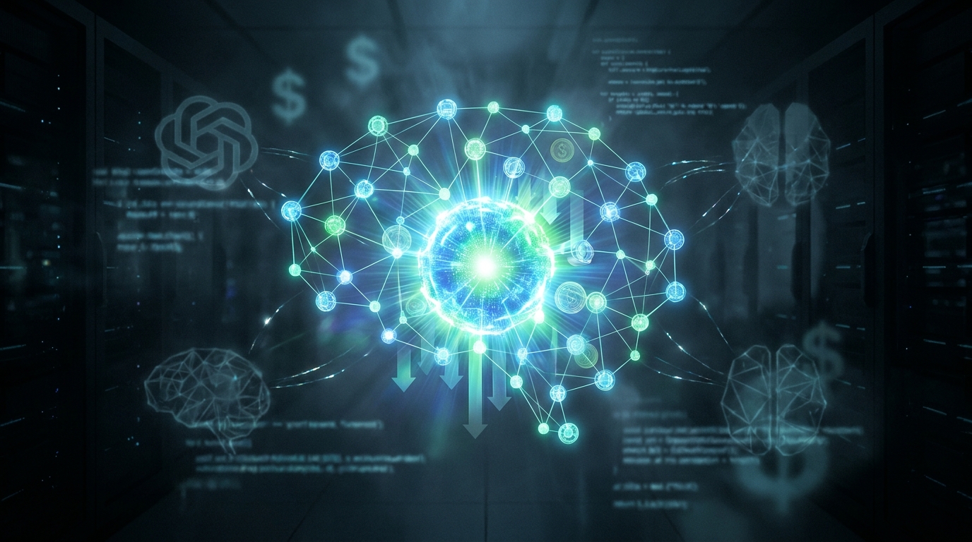 GLM-5.2 AI model glowing brightly, symbolizing cost-effectiveness and superior performance compared to other faded AI models.