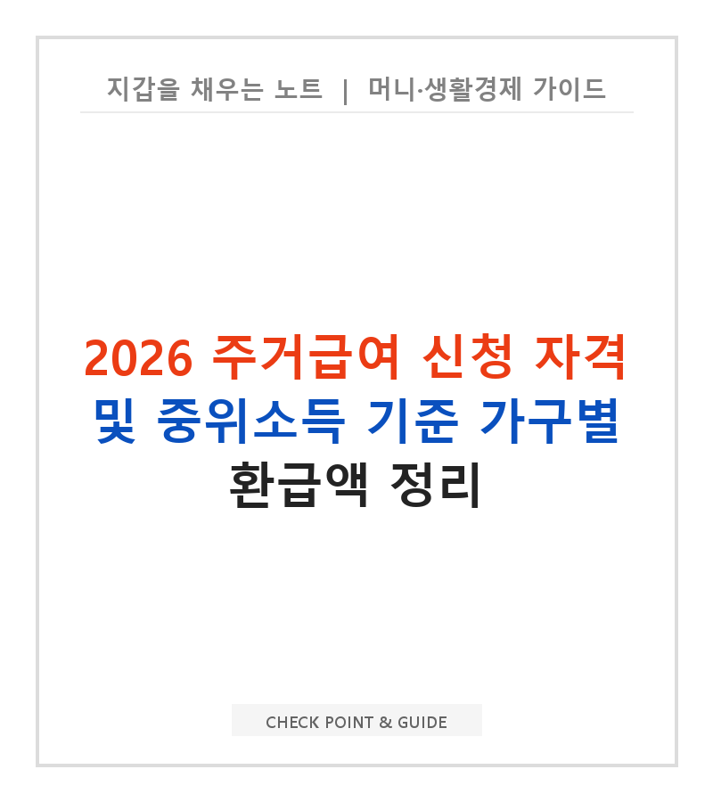 2026 주거급여 신청 자격 및 중위소득 기준 가구별 환급액 정리