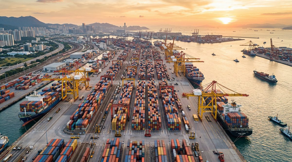 International container port at sunset — Hanlon Project Trading wholesale operations
