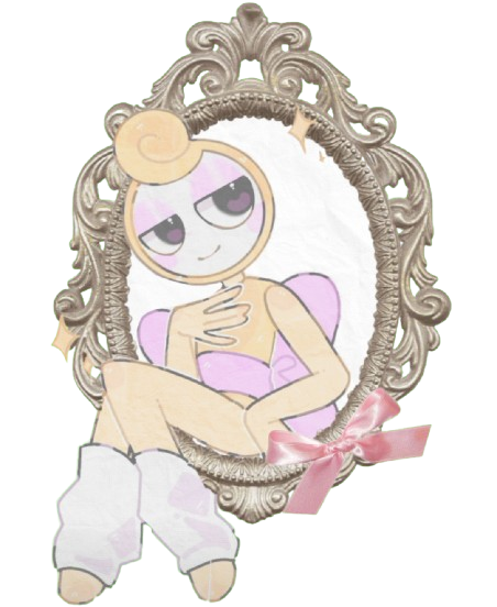illustration of glisten sitting in a png of a mirror with a pink bow png