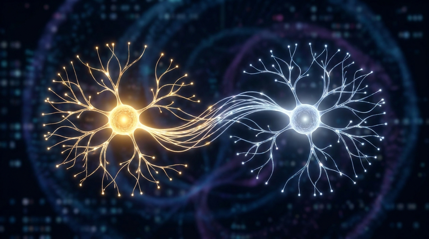 Digital representation of GPT-6 Sol and Luna models, showing two glowing neural networks.