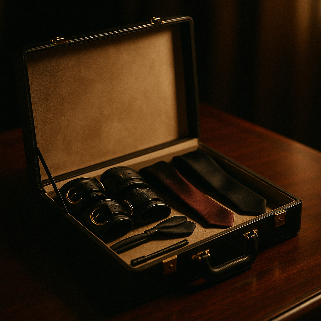 Luxury accessory case on mahogany