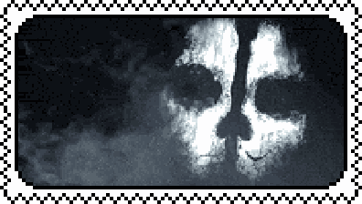 Stamp with white border that displays a simple skull pattern from the game Call of Duty: Ghosts (2013) by Activision devloped by Infinity Ward