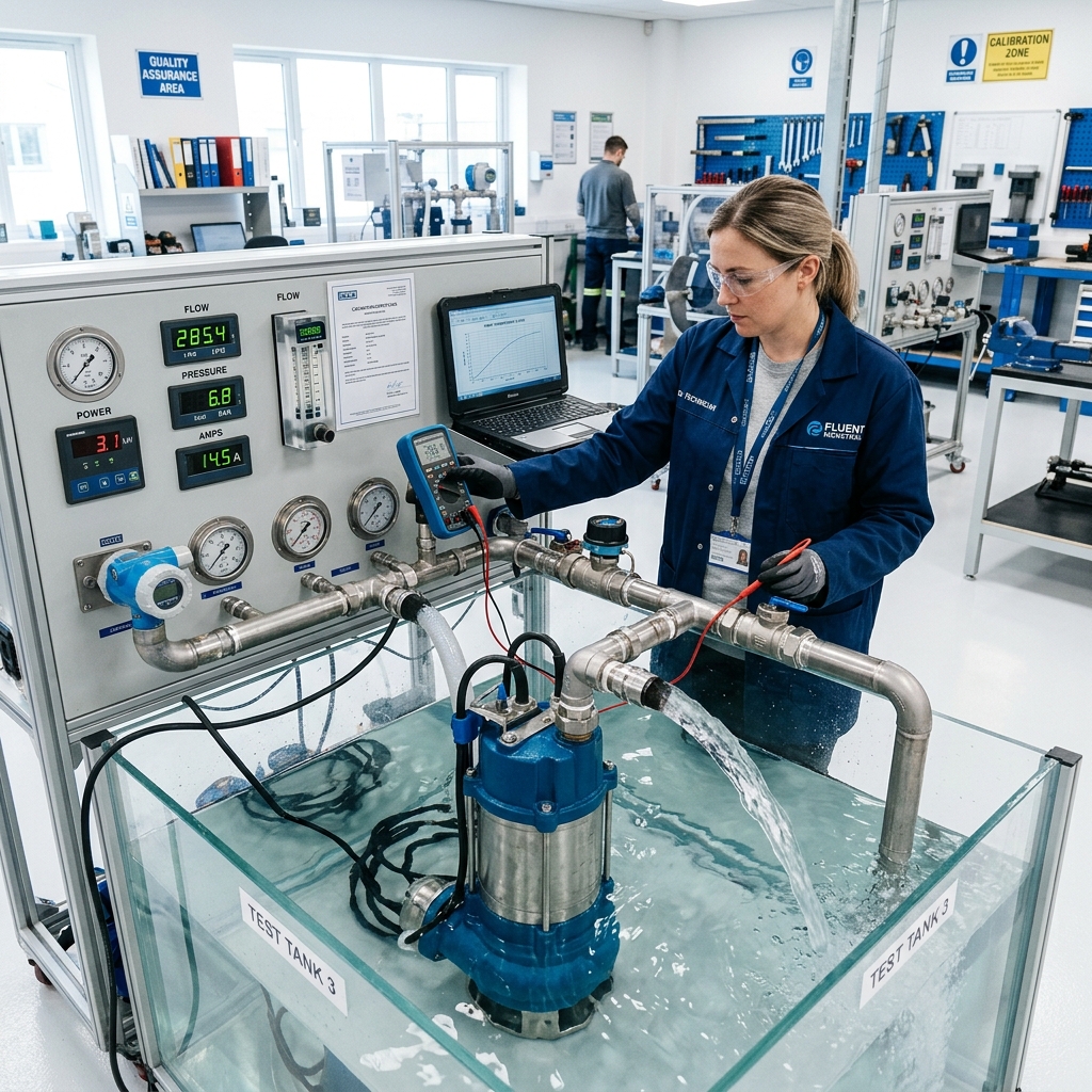 Quality testing and inspection of Macron Industries submersible pump components