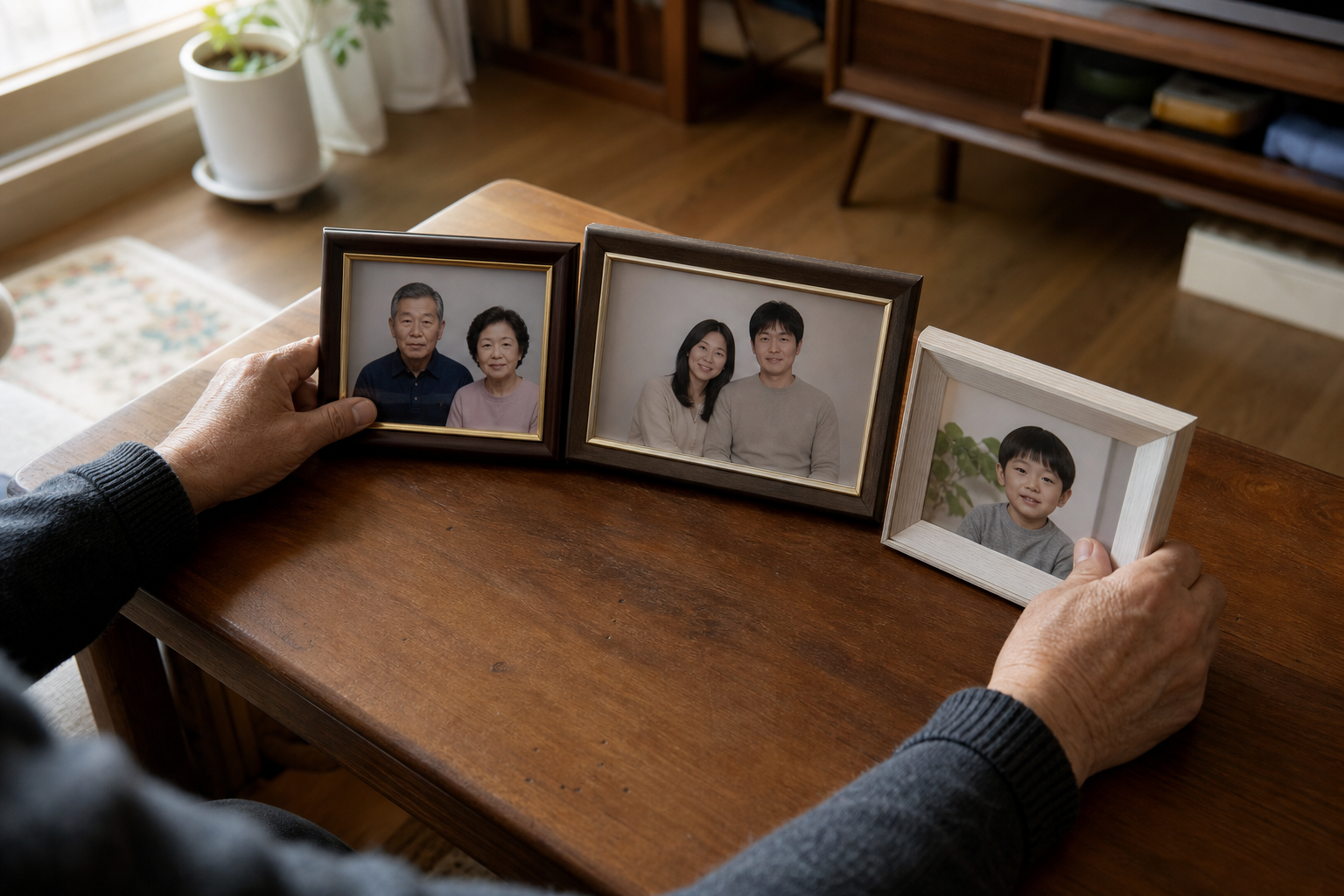 영문증명서에 표시되는 가족 범위를 가족사진으로 구분하는 장면