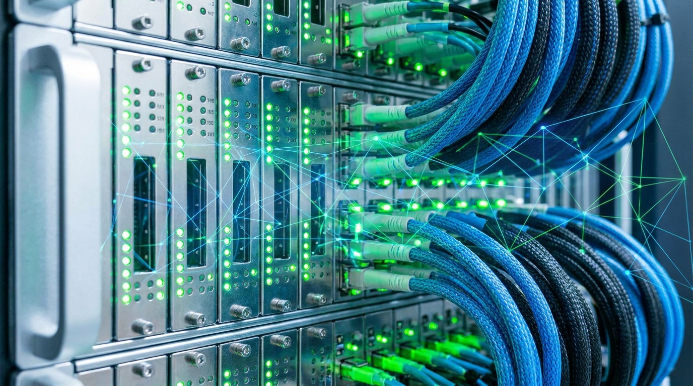 NVIDIA Kumo Tabular server infrastructure with glowing green lights, representing high-performance computing for AI.