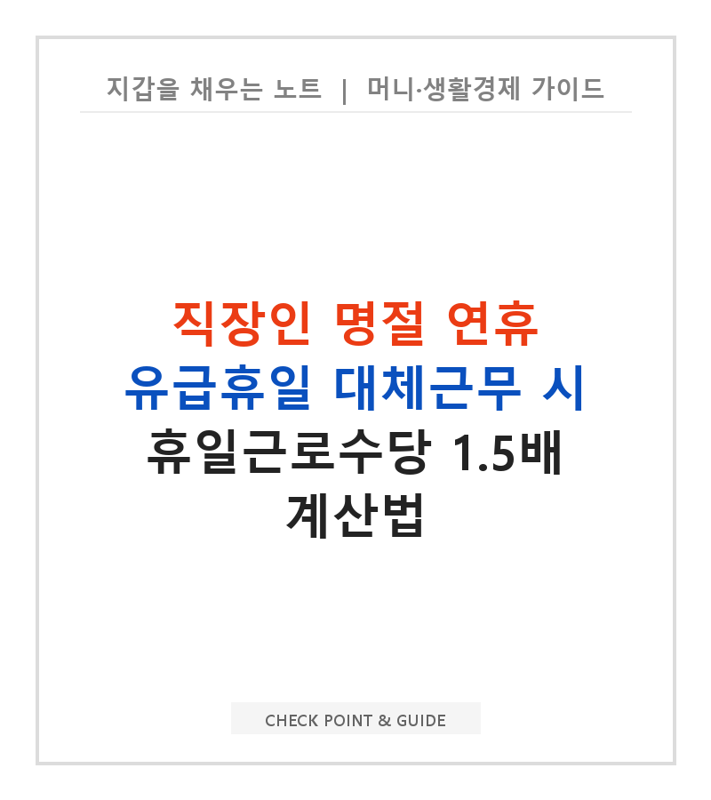 직장인 명절 연휴 유급휴일 대체근무 시 휴일근로수당 1.5배 계산법
