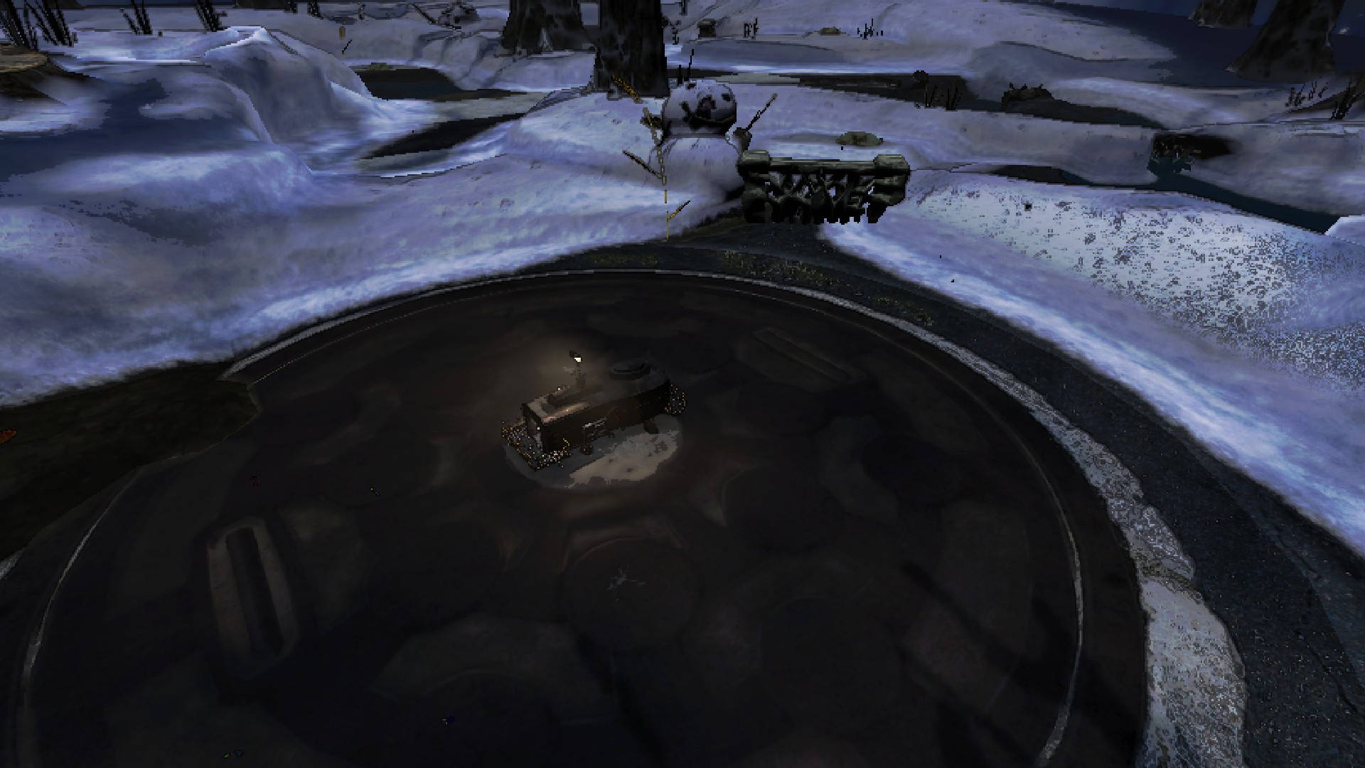 The landing site, on the big manhole cover.