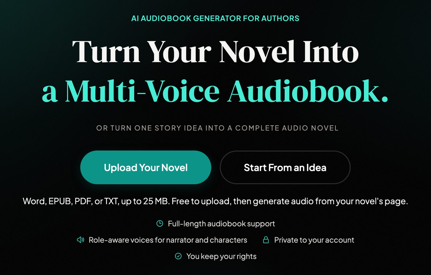 Word, EPUB, PDF or TXT, up to 25 MB, and free to upload.