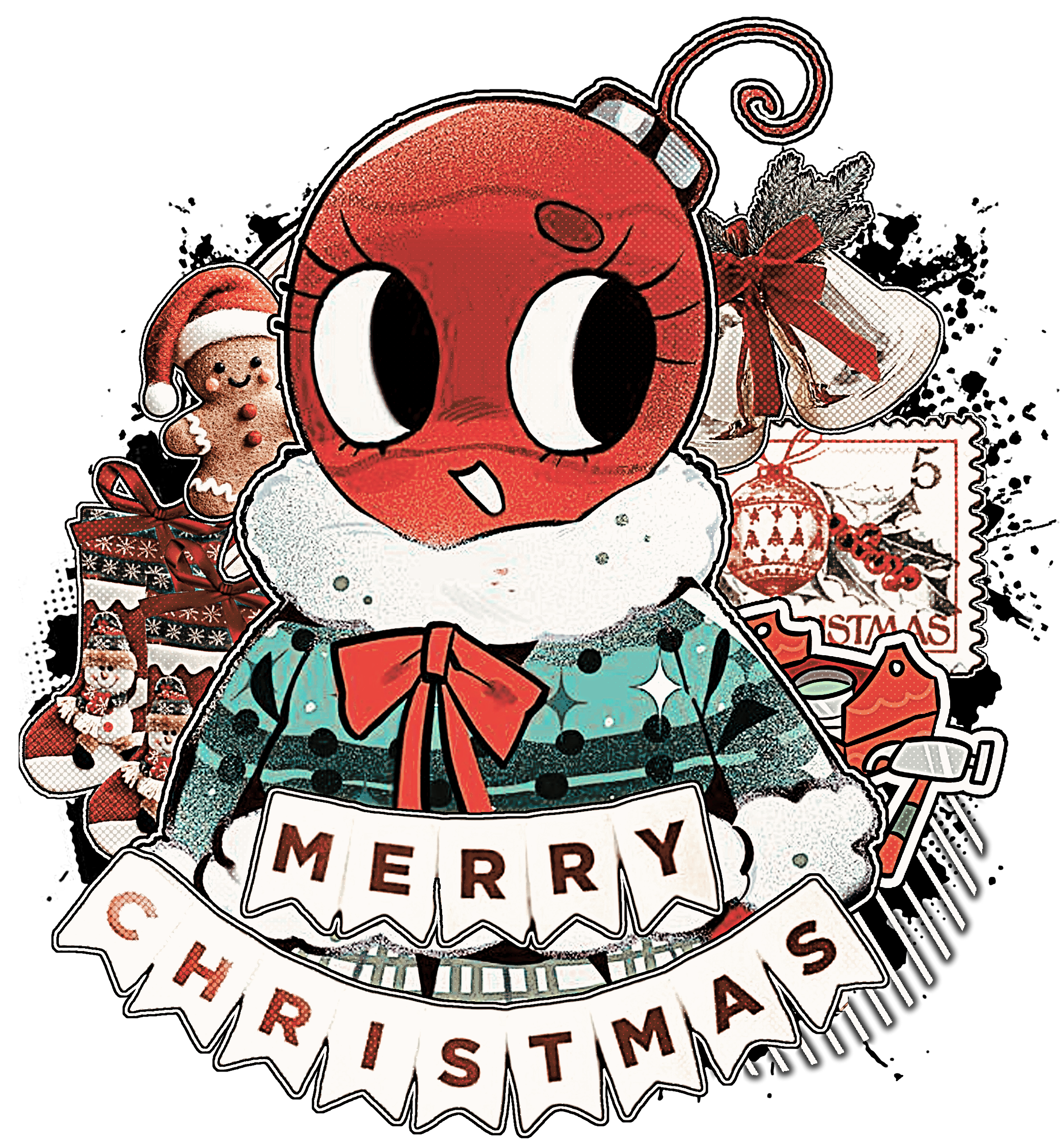 graphic on the right of the christmas tree bobette, art by @mechitoinsana