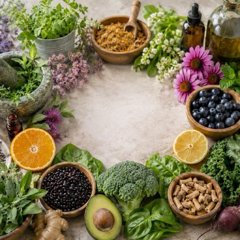 Herbs, botanicals and whole foods representing functional medicine at Polaris Collective Wellness Portland OR