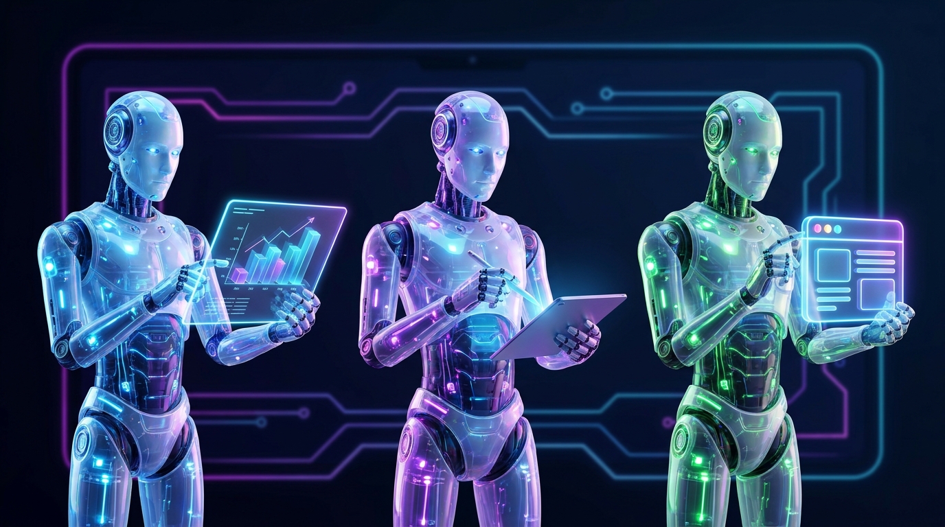 Three specialized AI agents, each scoped to a particular task, demonstrating focused AI agent design within an optimized AI tool stack.