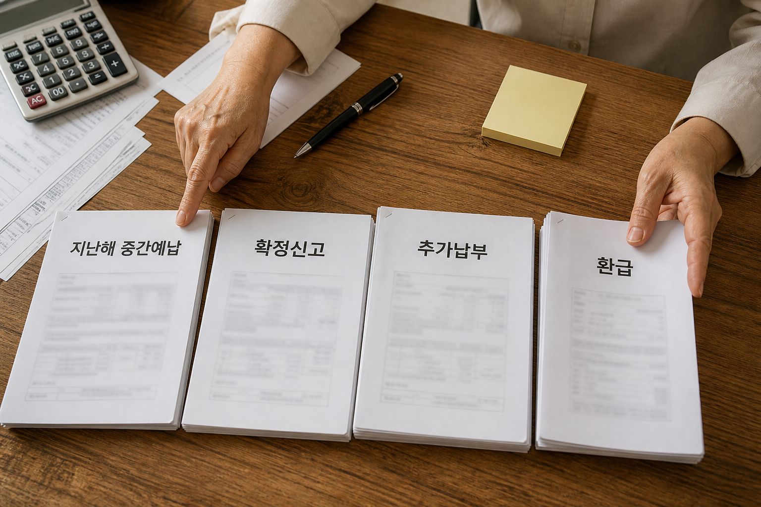 전년도 중간예납과 확정신고 및 추가납부와 환급 기록을 설명하는 장면