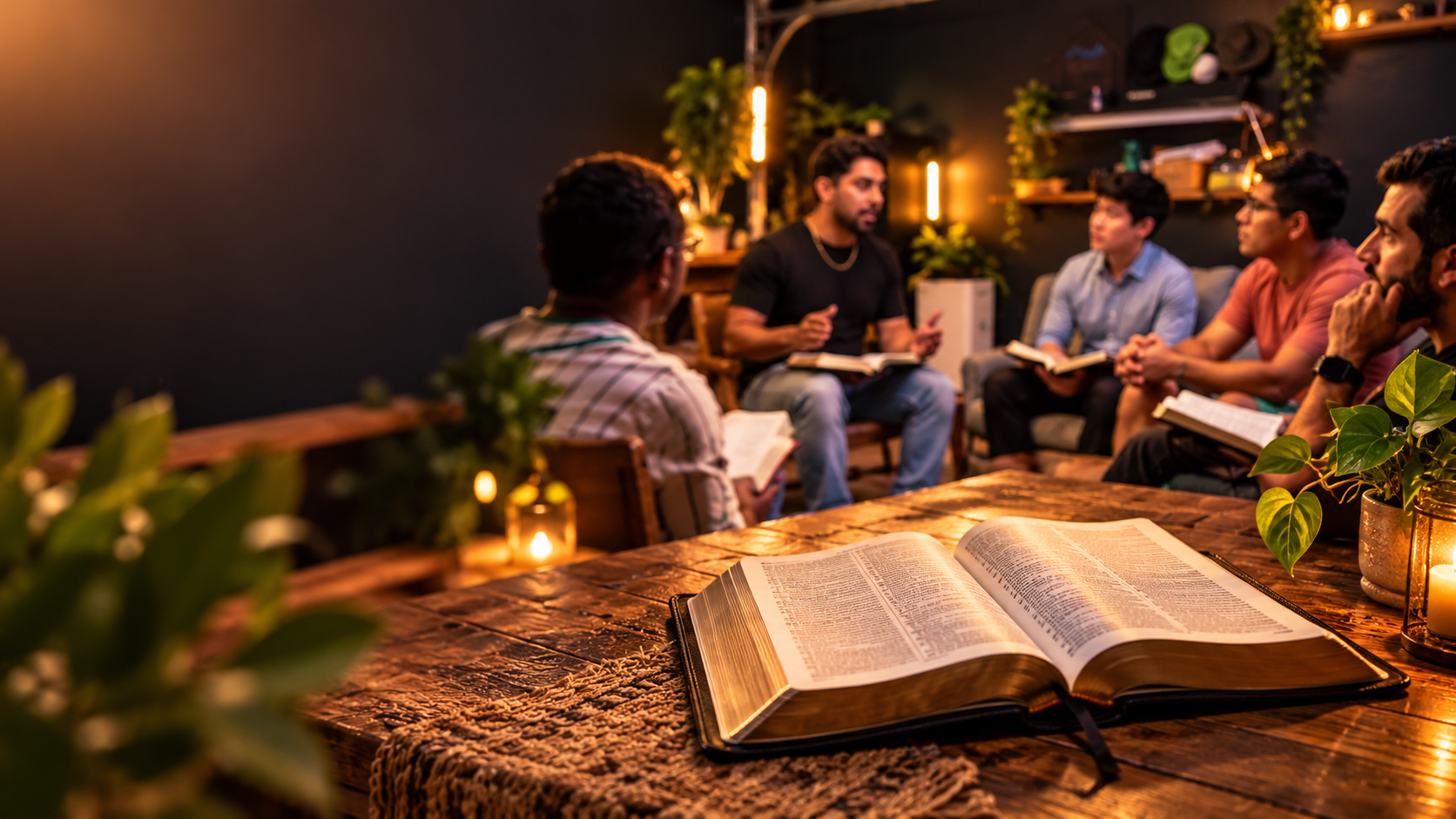 An open Bible during a small Scripture study
