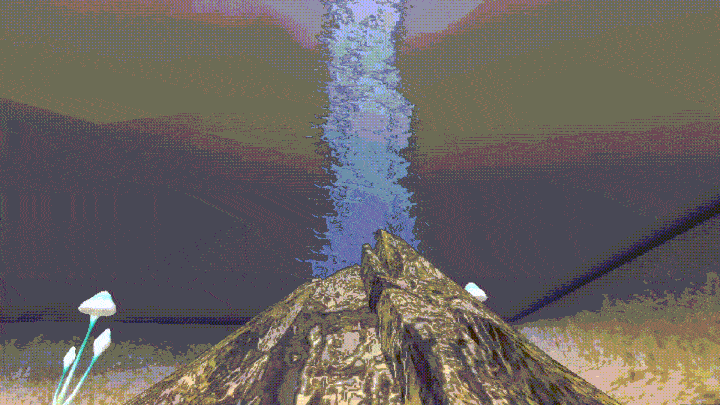 An exit geyser, which pans up to show the hole you blast through when jumping on.