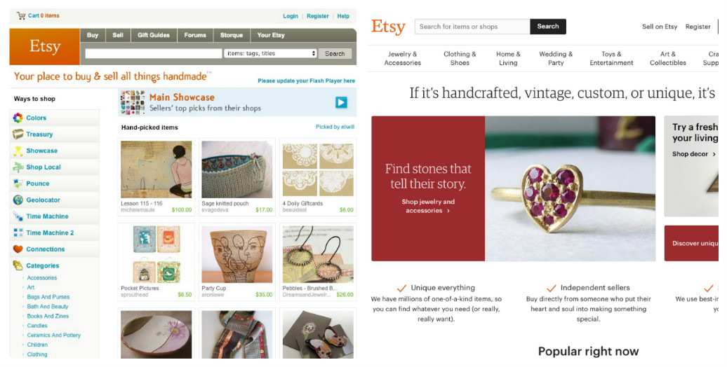 Etsy thay đổi thiết kế giao diện web trong 10 năm như thế nào