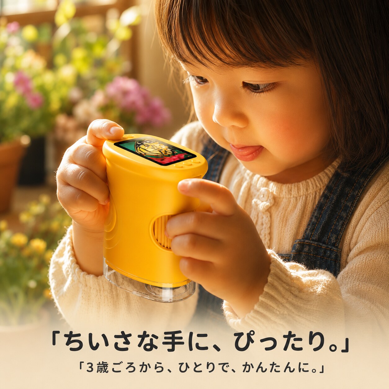 葉っぱをのぞくと、画面の中に小さな世界が広がる。