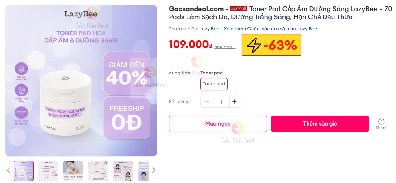Toner Pad Cấp Ẩm Dưỡng Sáng LazyBee – 70 Pads Làm Sạch Da, Dưỡng Trắng Sáng, Hạn Chế Dầu Thừa