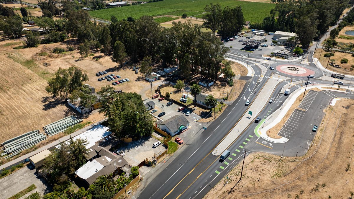 Aerial view — roundabout and highway access