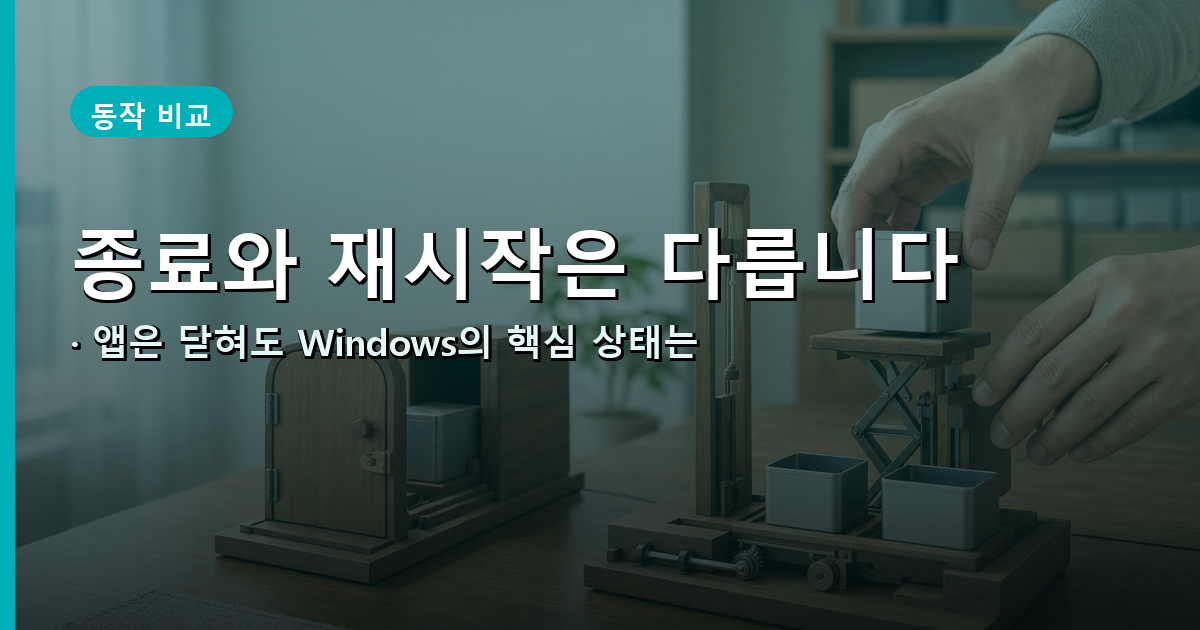 빠른 시작이 적용된 종료와 전체 부팅을 거치는 다시 시작의 동작 비교