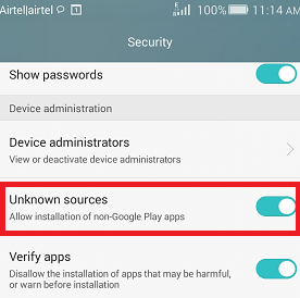 image of install unknown apps in settings