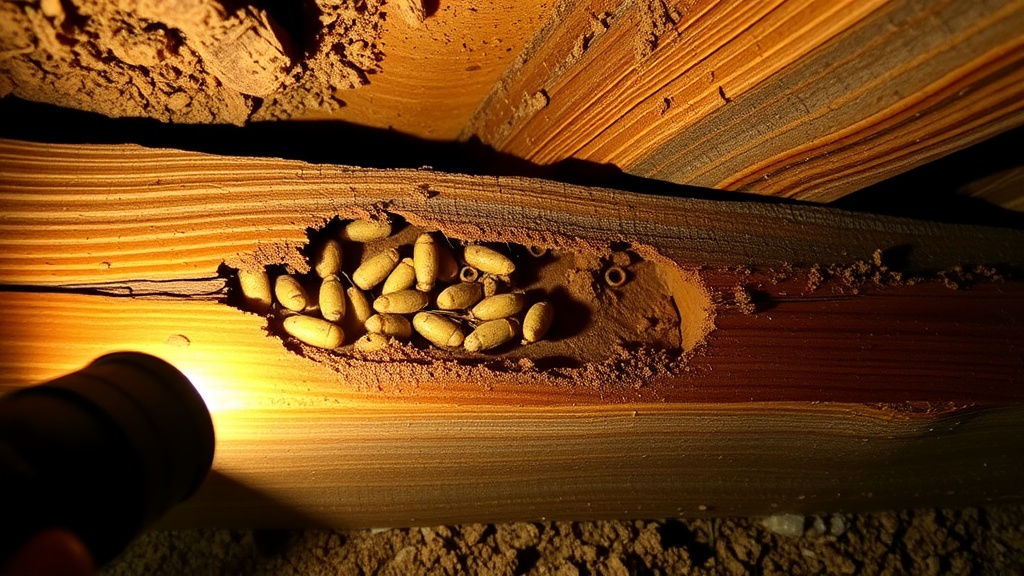 Termite damage showing mud tubes - termite inspection
