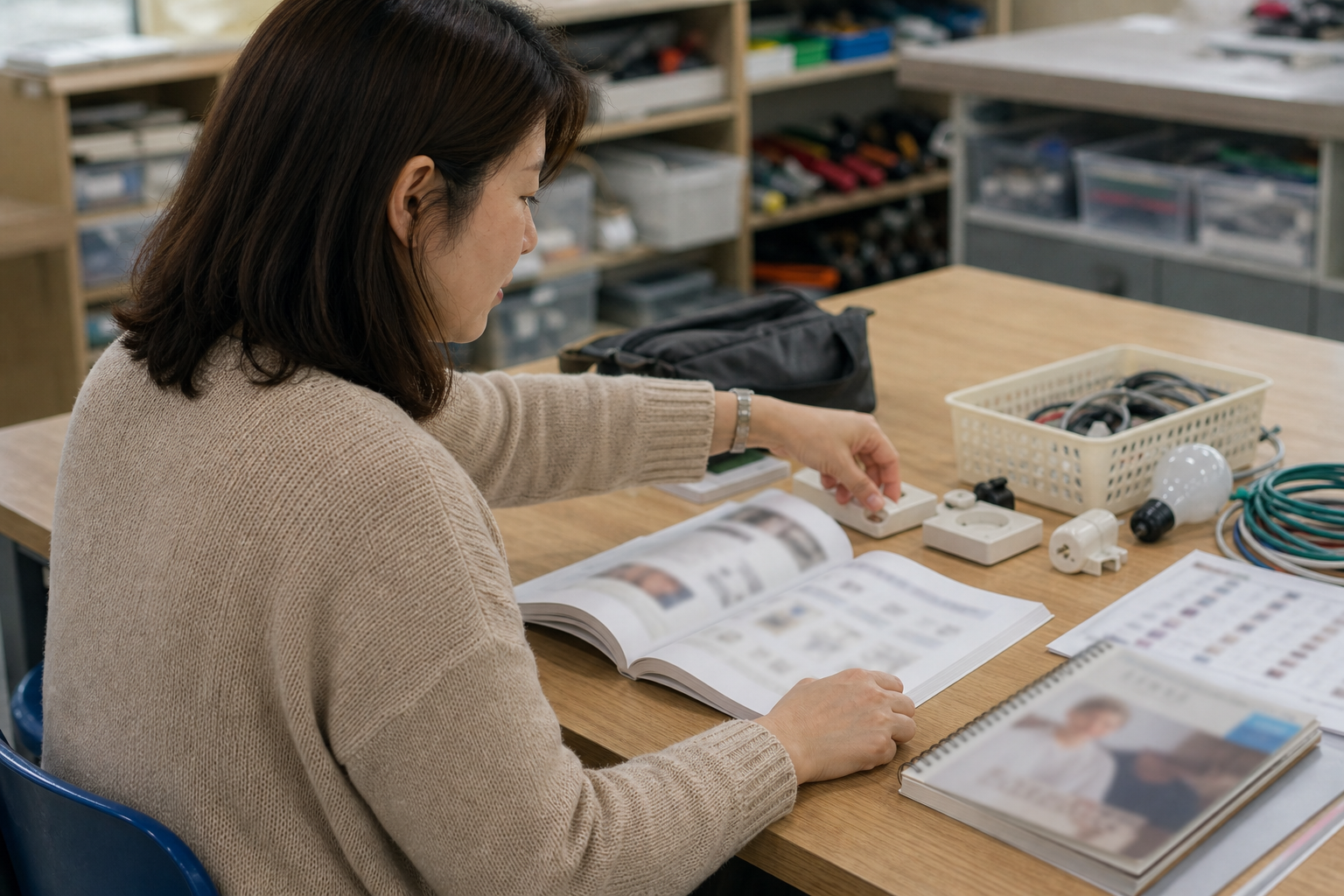 수강생이 교재와 실습재료의 별도 비용을 확인하는 장면