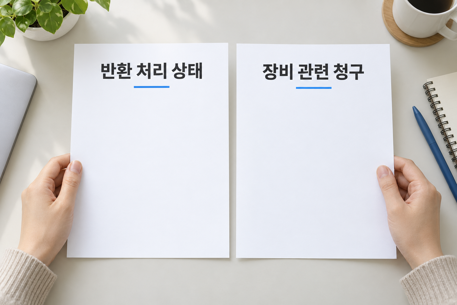 반환 처리 상태와 마지막 청구의 장비 항목을 대조하는 설명용 정산 확인