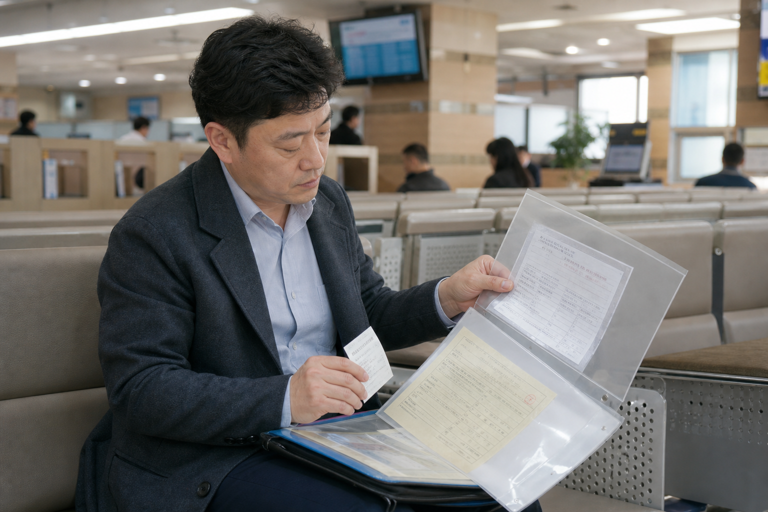 과다 공제 자료를 준비해 추가 납부 절차를 확인하려는 세무서 방문자