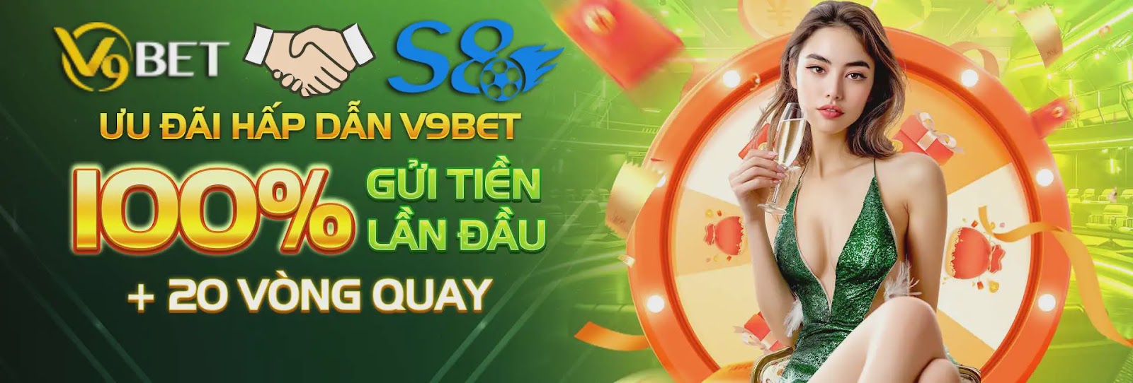 Ưu đãi hấp dẫn V9BET 100% gửi tiền lần đầu 20 vòng quay