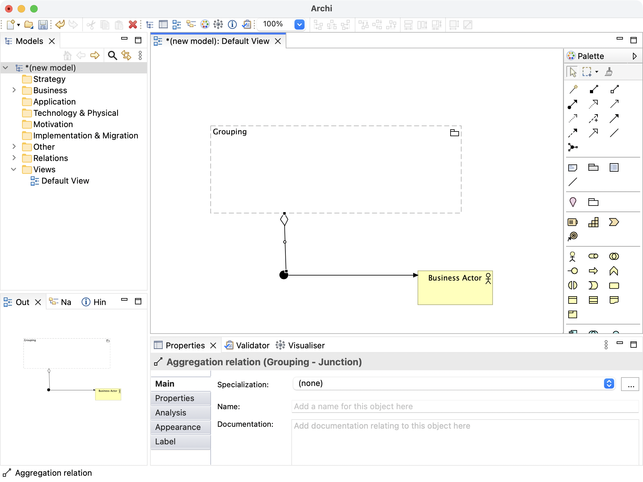 Archi: Aggregation from a Grouping to a Junction that already has a Triggering relationship