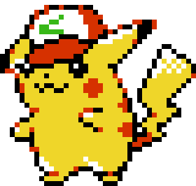 A gif of Pikachu with Ash's hat sprite in a original gen 2 artstyle