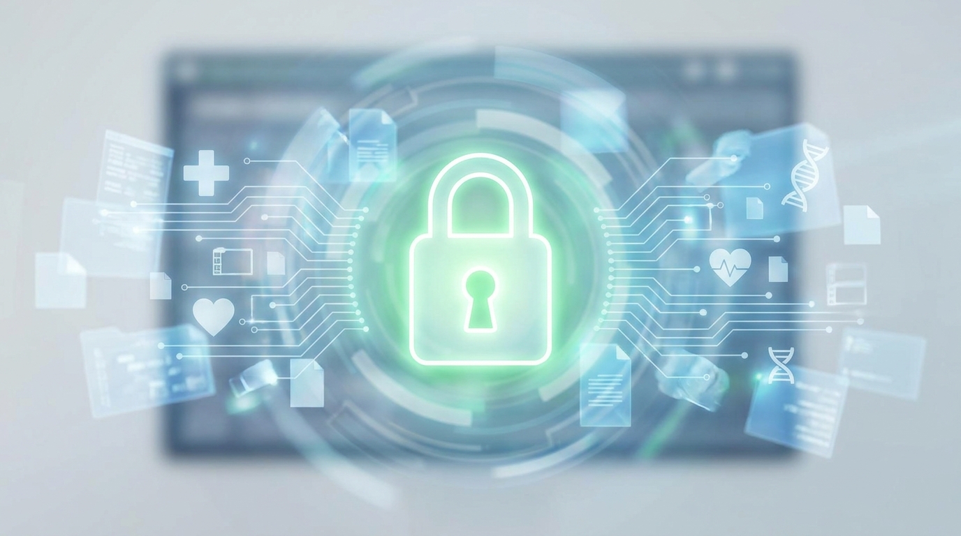 Digital padlock icon representing data security and privacy in Health in ChatGPT.
